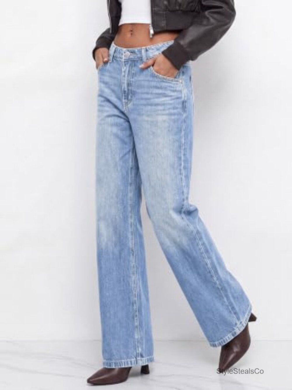 Women's High Rise Wide Leg Stretch Denim Jeans Casual - Picture 5 of 6